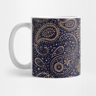 Pretty Gold Bohemian Art Paisley Floral Pattern Gradient Beige and Brown on Navy Blue Mug